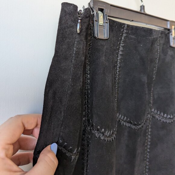 AREA Black Leather Skirt with Patch Stitching Size 12 - Picture 9 of 14